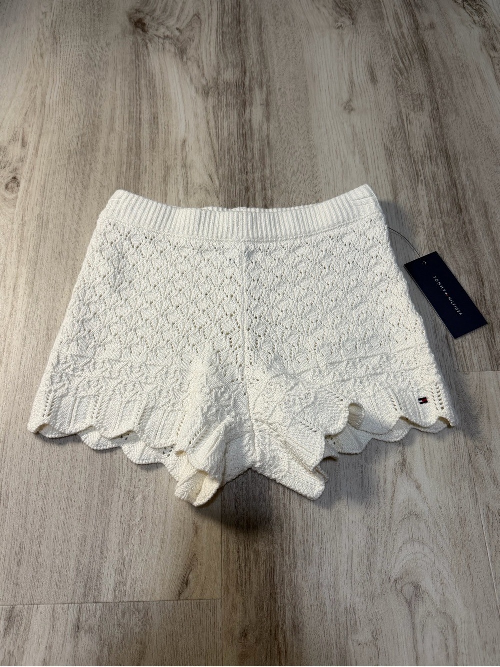 Tommy Hilfiger White Knit Scallop-Hem Skort Shorts